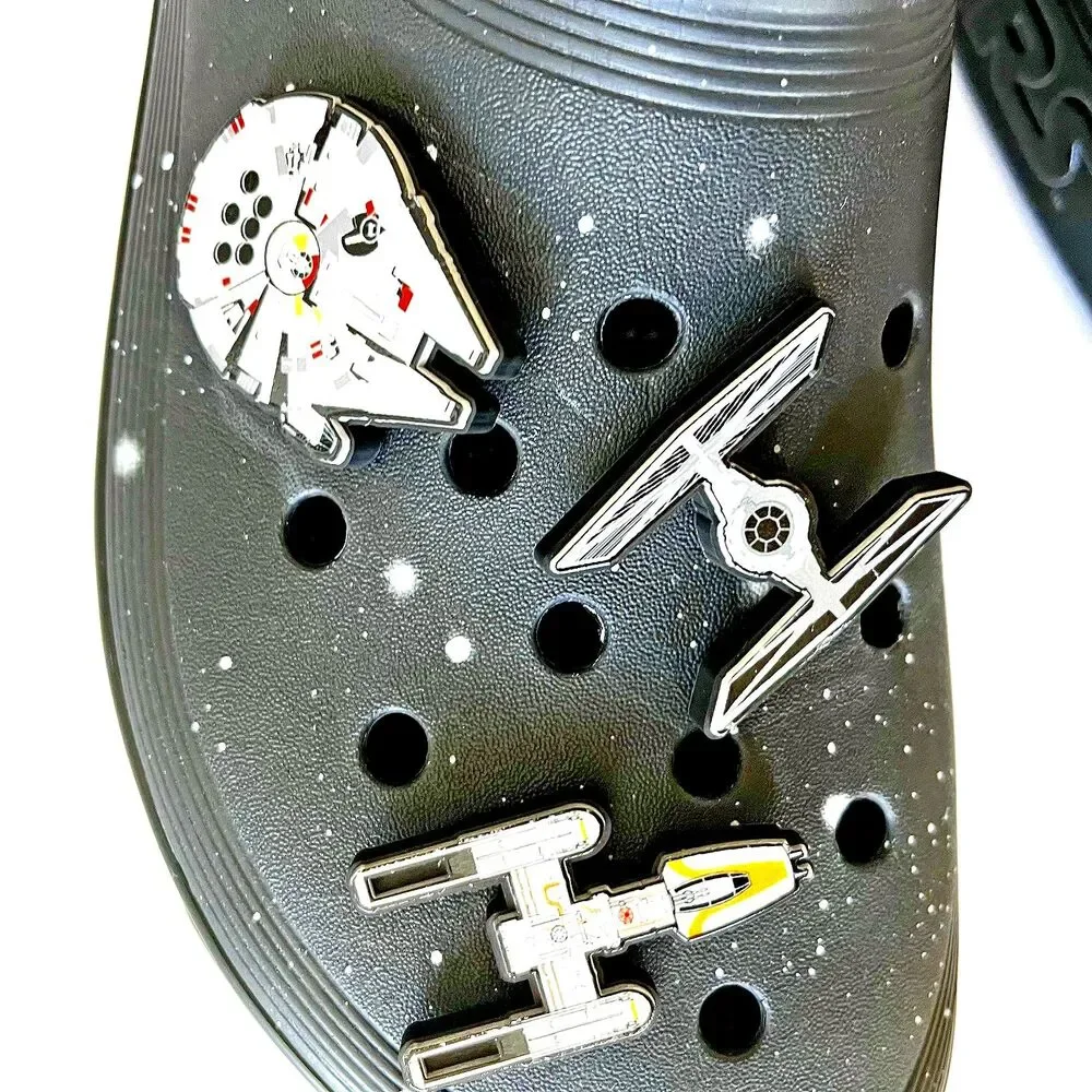 Star Wars Crocs S 11 Black Space 6 Jibbitz Death Star Milennium Falcon XWing